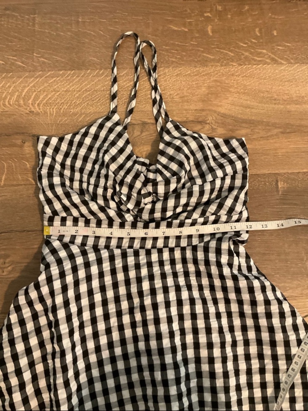 Black white gingham spaghetti strap back cutout mini dress, S - Picture 8 of 9